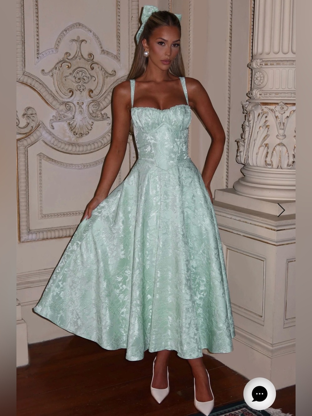 Babyboo NWT Women Small Mint Green Amity Jacquard Lace Print Ball Gown Dress